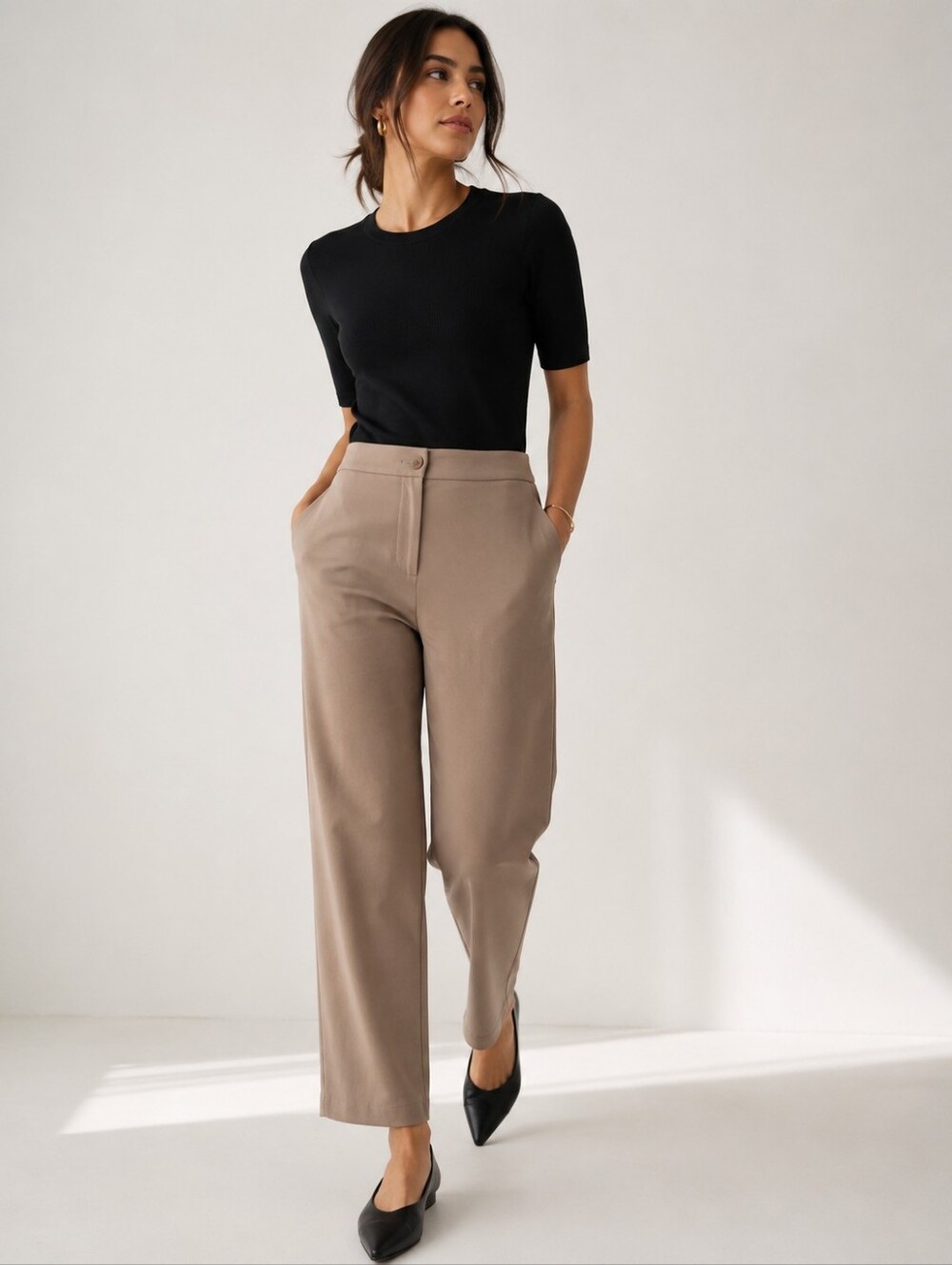 Eileen Fisher Flex Tencel Ponte Straight Pants Bramble Tan Size L